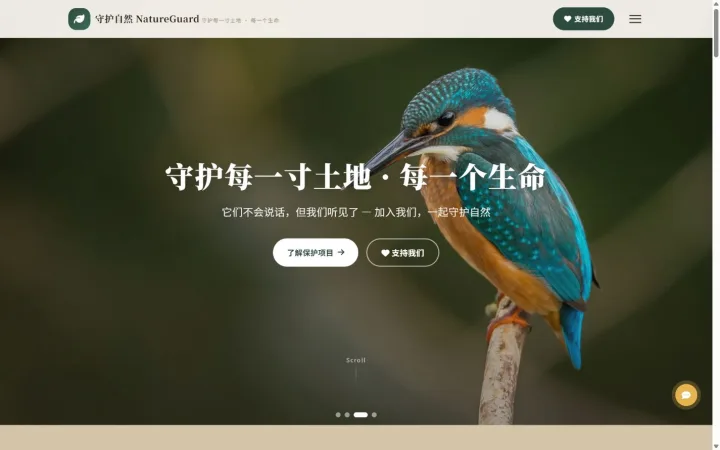自然保护与公益组织官网｜米色影像故事与志愿者招募的PC页面效果图