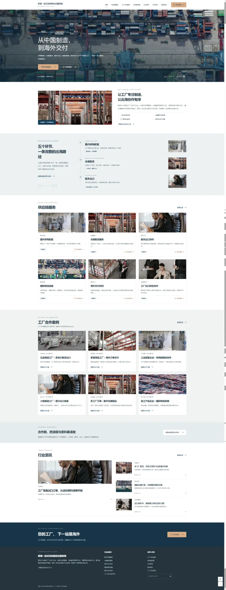 跨境供应链与工厂出口官网｜采购集货、关务物流与海外交付的PC页面效果图